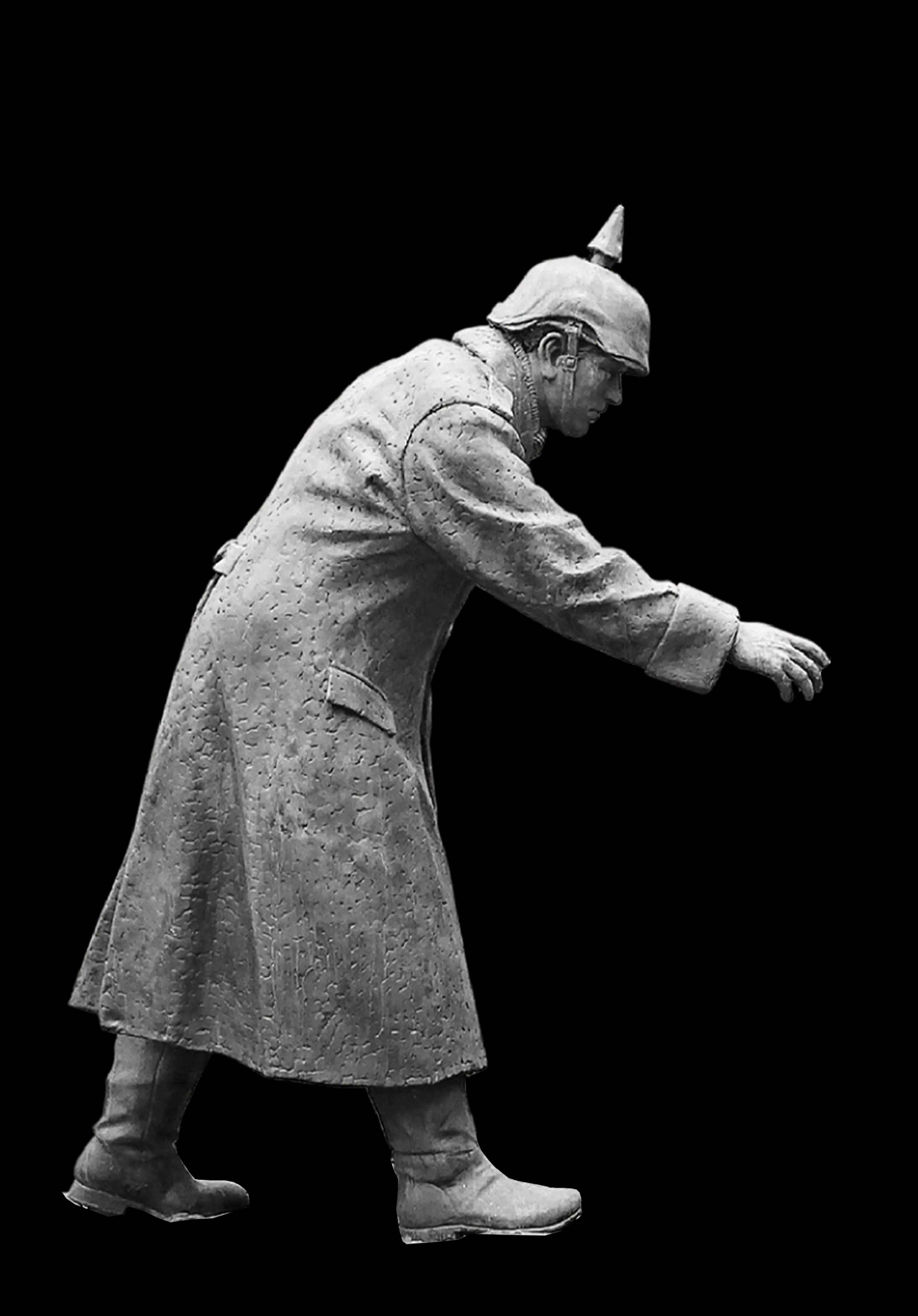 Two soldiers shaking hands over a football