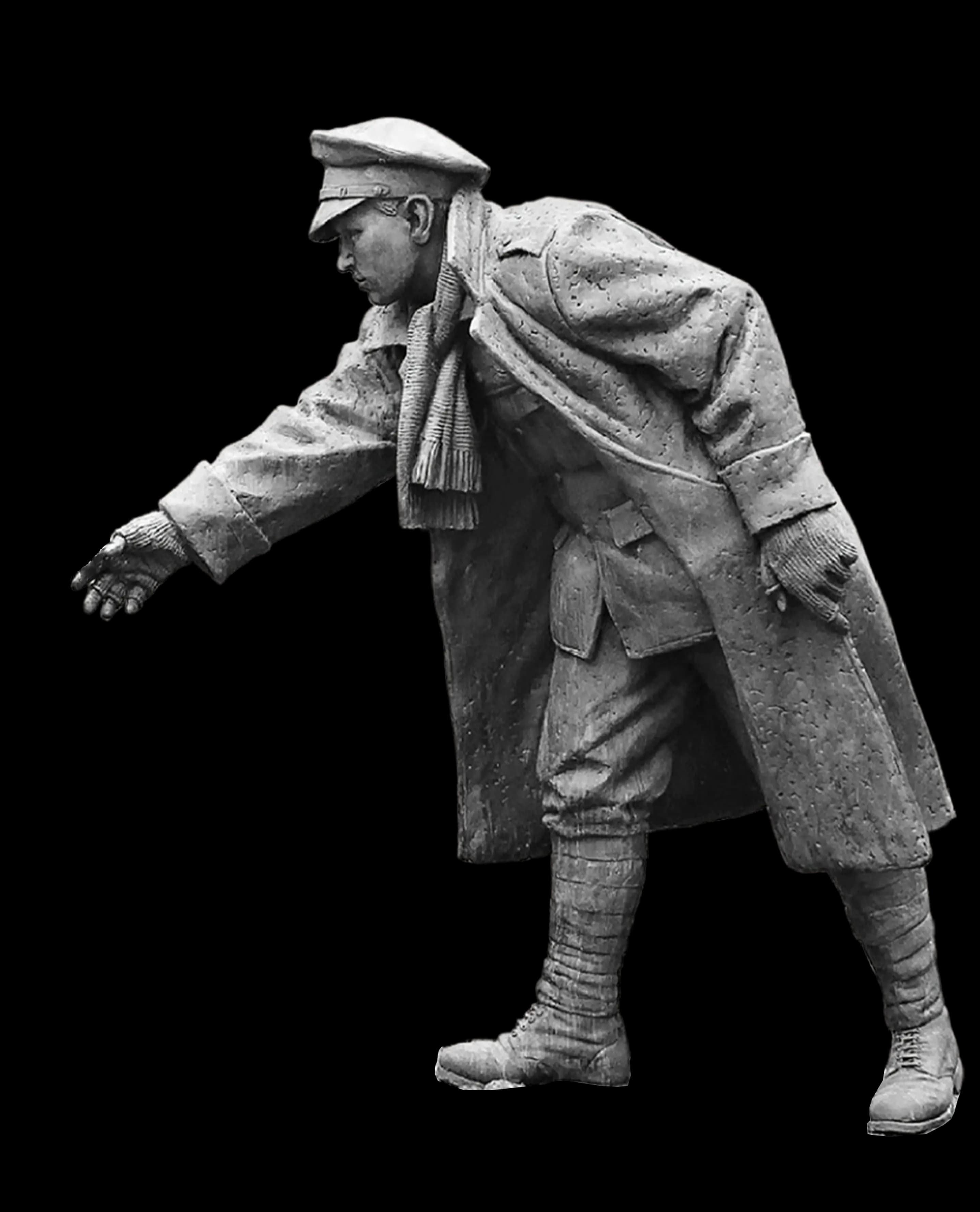 Two soldiers shaking hands over a football